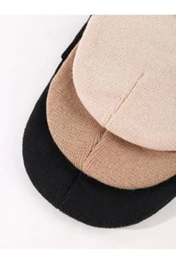 image-Unisex Foldable Beanie Hat Set – Black, Light Taupe & Stone (3-Pack)