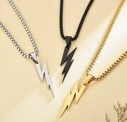 image-Stainless Steel Silver Woven Chain Lightning Necklace