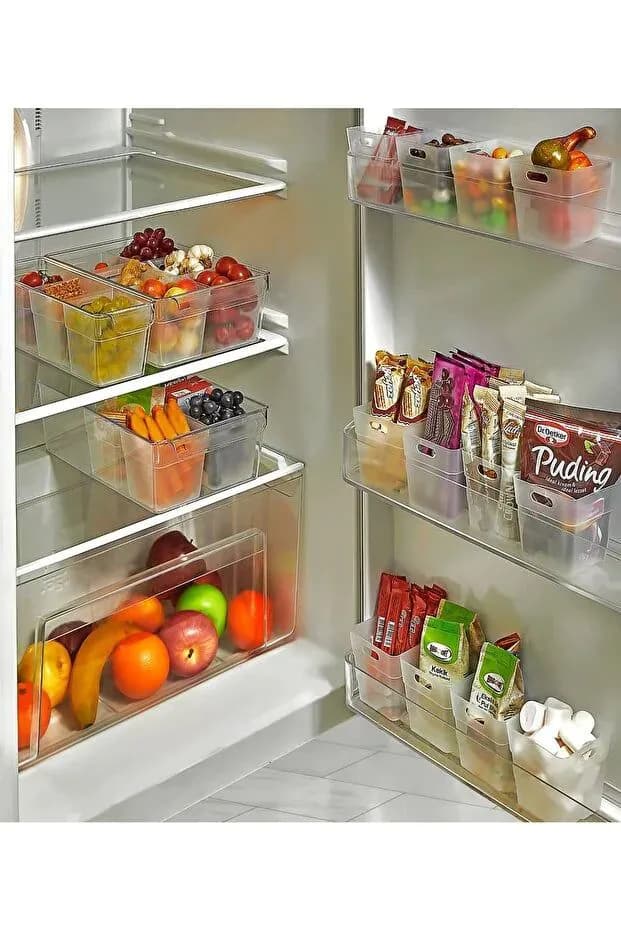 image-Set of 6 Fridge Organizer Bins Refrigerator Door Storage Boxes Clear