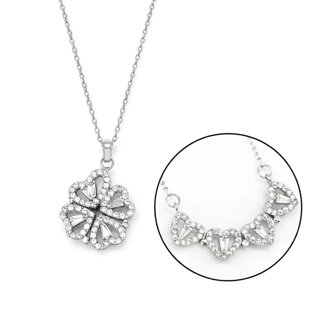 image-Stainless Steel Zircon Stone Opening Clover Necklace