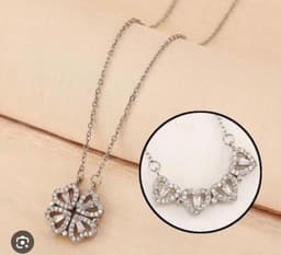 image-Stainless Steel Zircon Stone Opening Clover Necklace