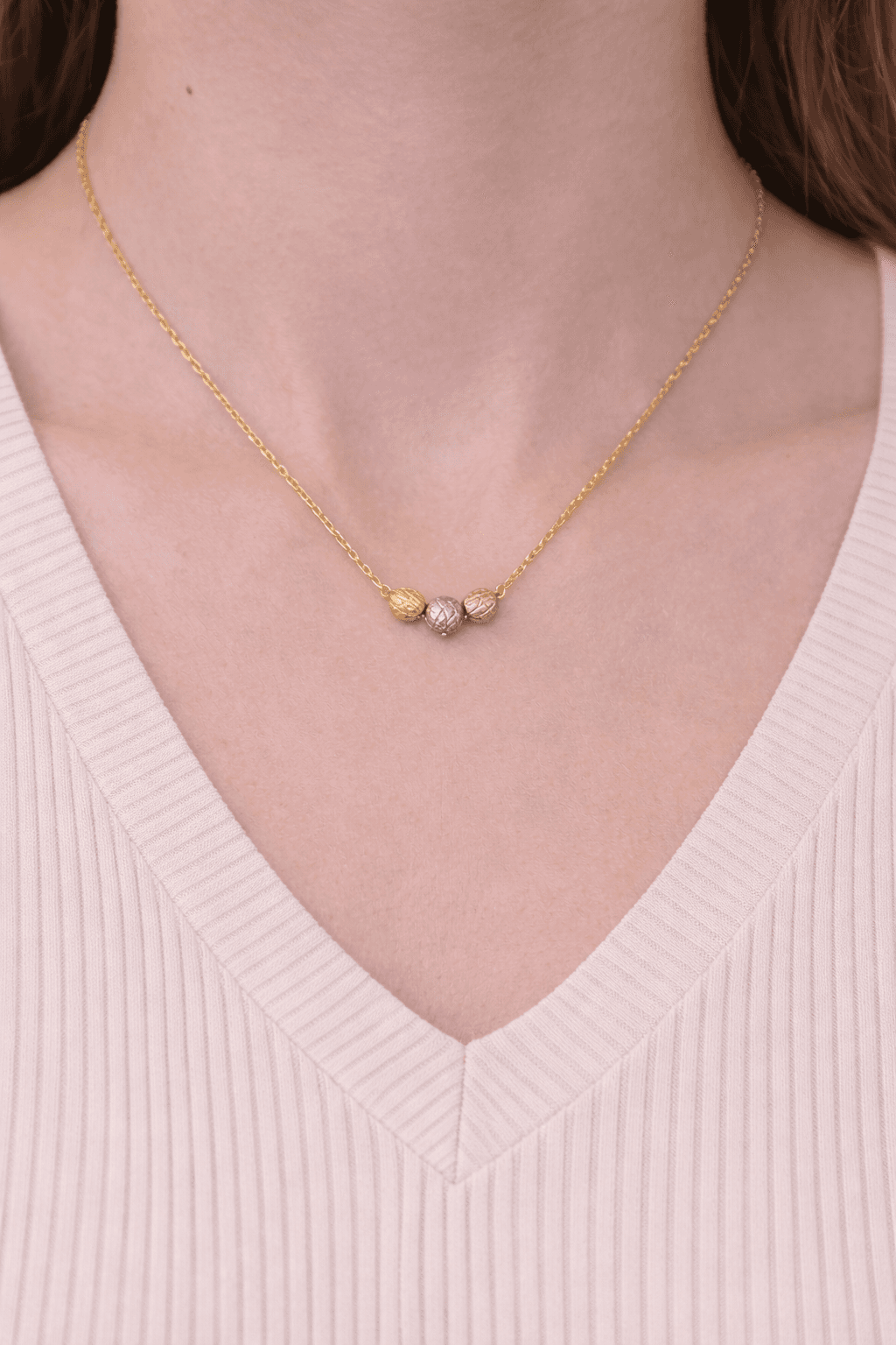 image-Stainless Steel Beaded Necklace for Women