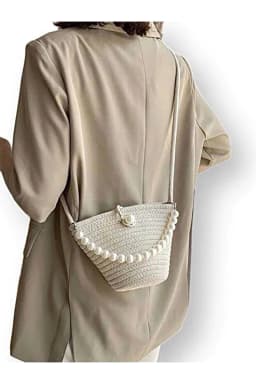 image-Women off white shoulder bag with pearl design elegant baguette