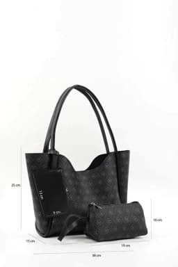 image-Monogram black SHK108 faux leather women hand and shoulder bag with