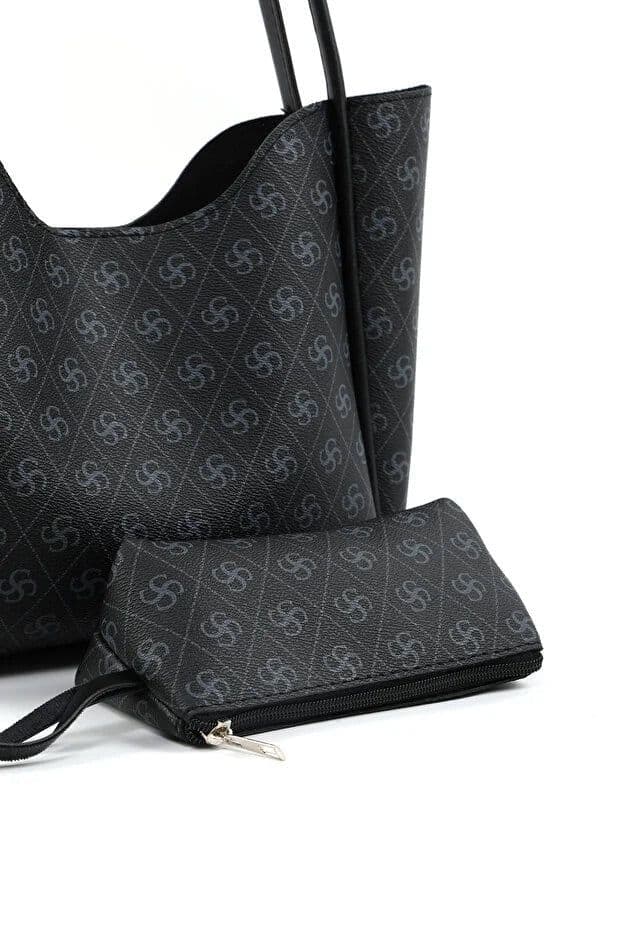 image-Monogram black SHK108 faux leather women hand and shoulder bag with
