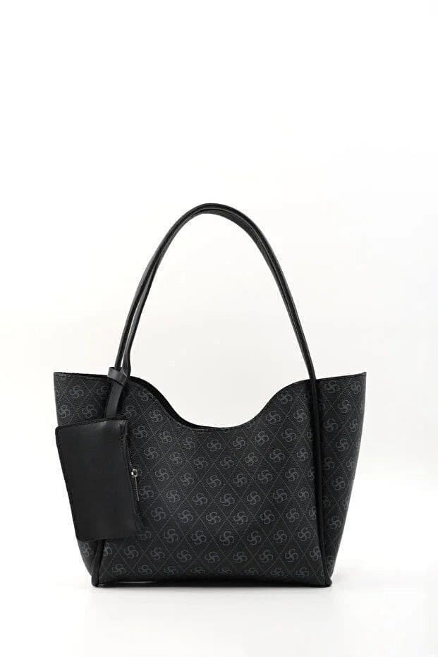 image-Monogram black SHK108 faux leather women hand and shoulder bag with