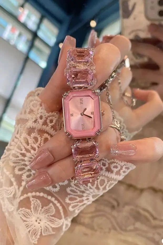image-Women’s Crystal Stone Watch | Adjustable Sliding Bracelet