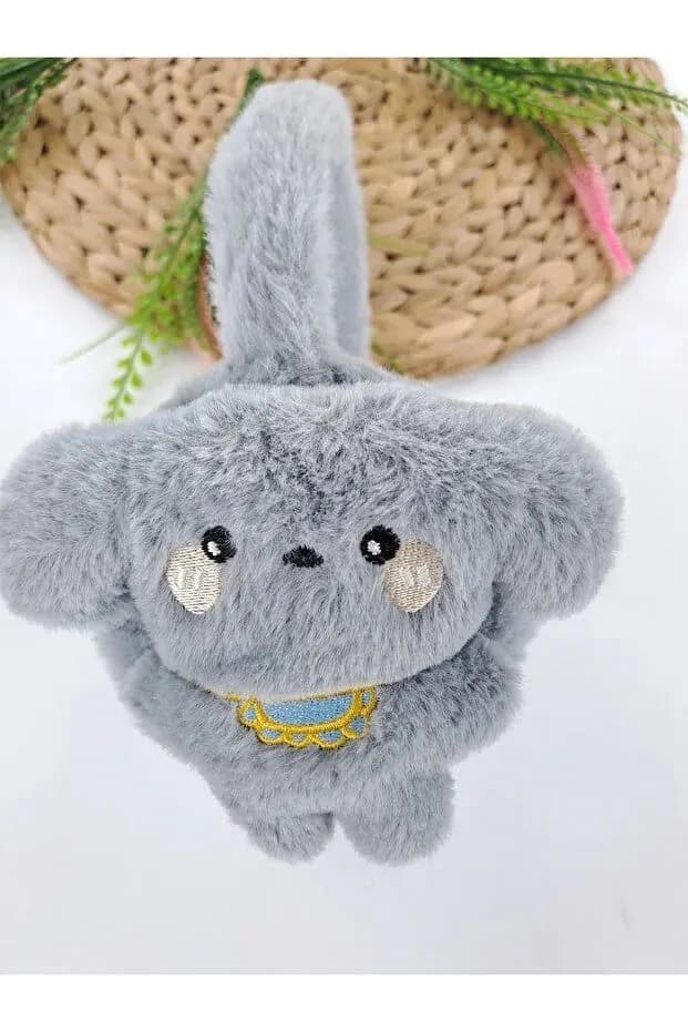 image-Boys Grey Plush Winter Earmuffs – Fluffy Puppy Ear Warmers for Kids