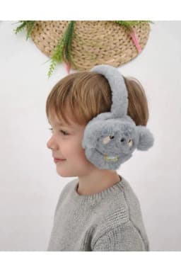 image-Boys Grey Plush Winter Earmuffs – Fluffy Puppy Ear Warmers for Kids
