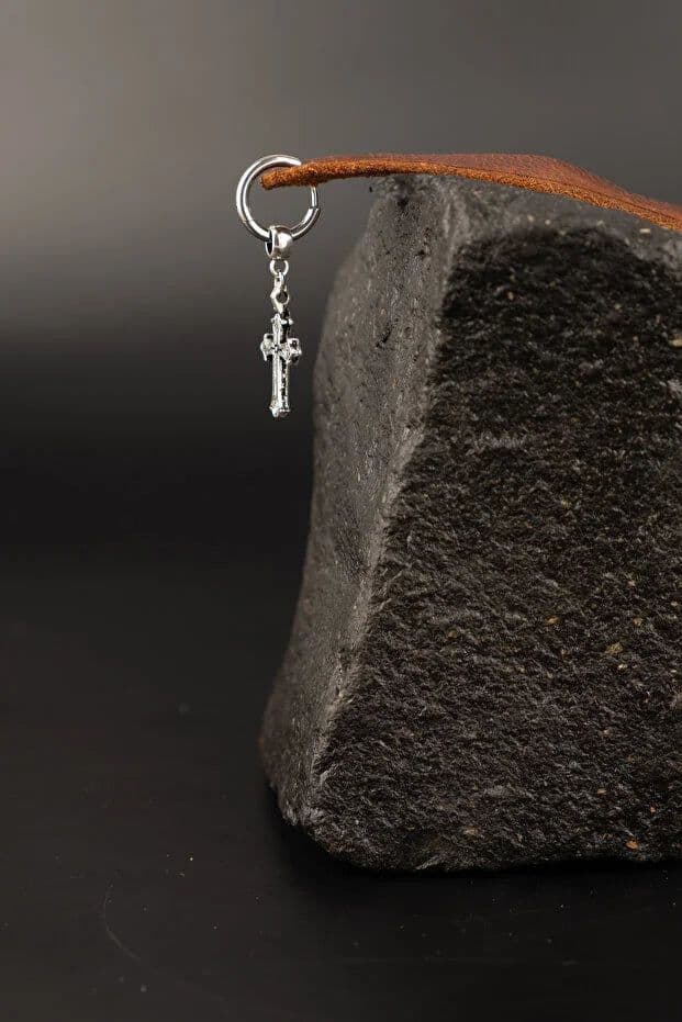 image-Men Stainless Steel Cross Dangle Hoop Earring Durable Modern Design