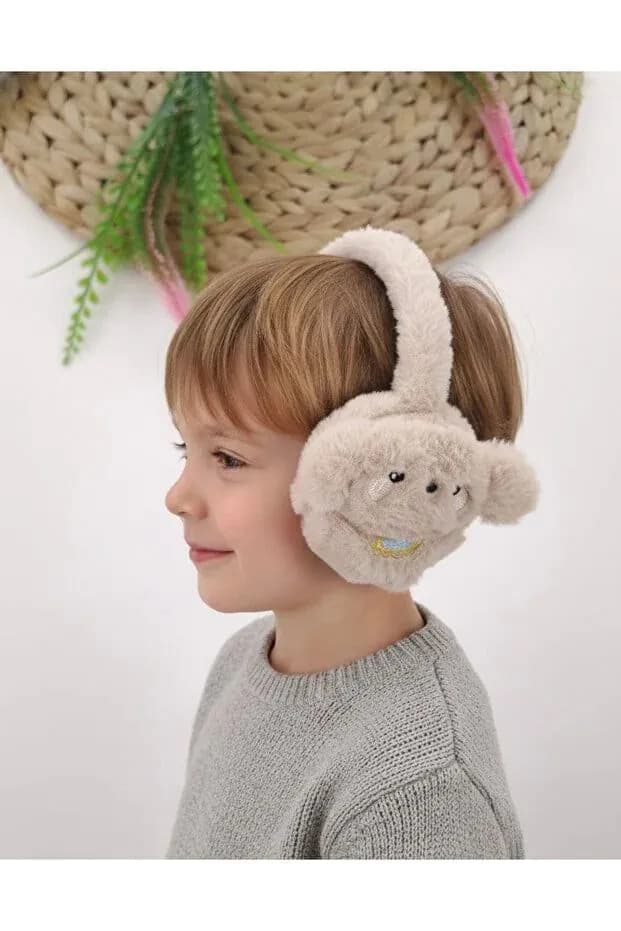 image-Boys Cream Plush Winter Earmuffs – Fluffy Puppy Ear Warmers for Kids