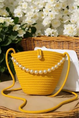 image-Women yellow pearl design shoulder bag elegant daily handbag