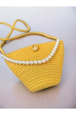 image-Women yellow pearl design shoulder bag elegant daily handbag