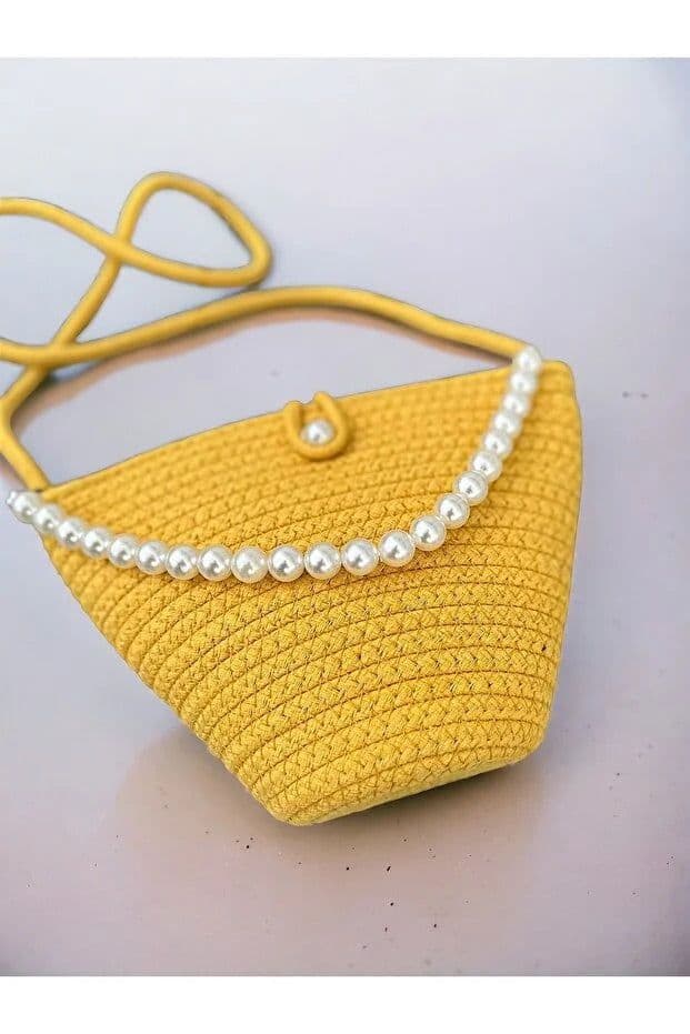 image-Women yellow pearl design shoulder bag elegant daily handbag