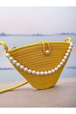 image-Women yellow pearl design shoulder bag elegant daily handbag