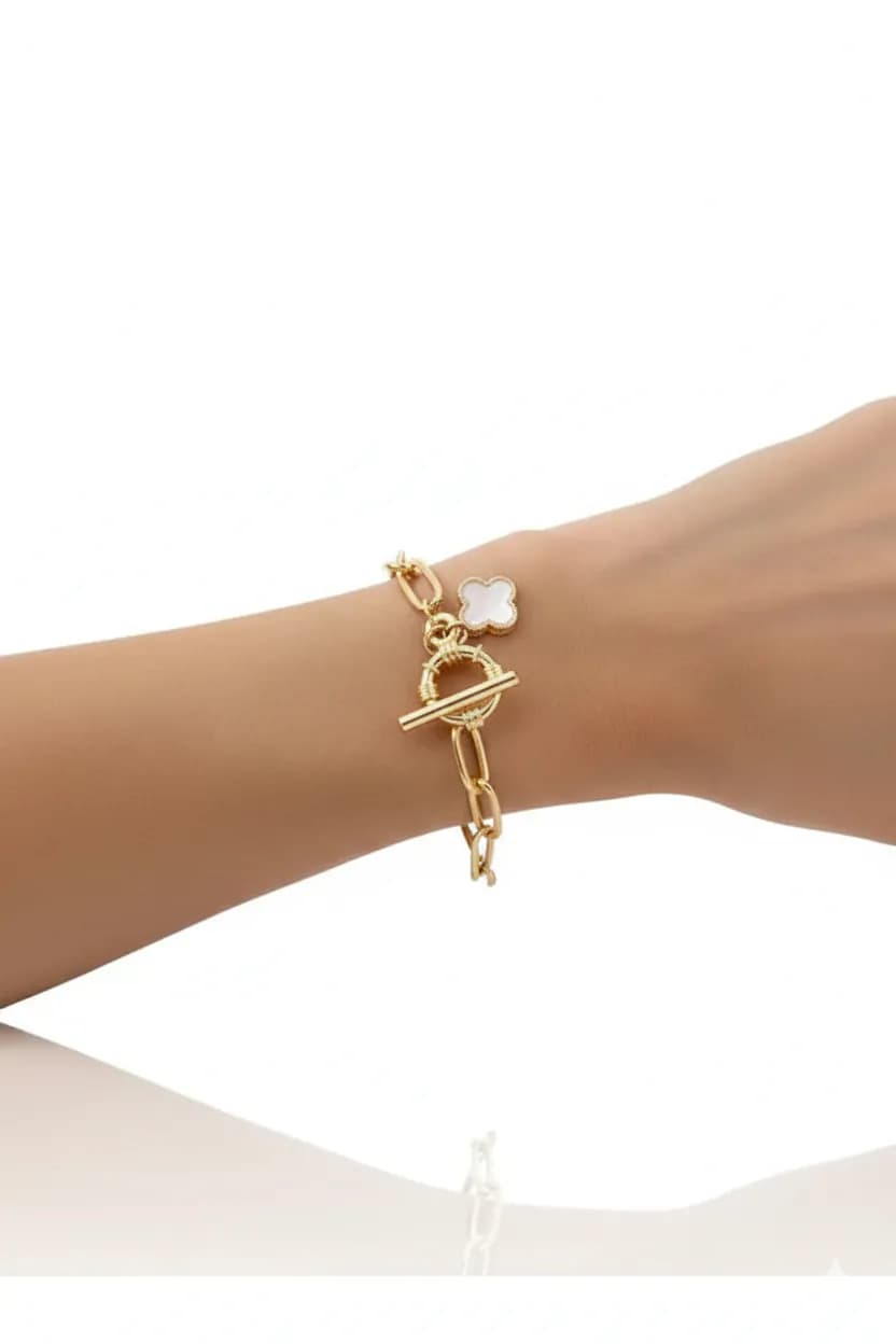 image-Mother of Pearl Clover Bracelet Layered Elegant Minimal Minimalist