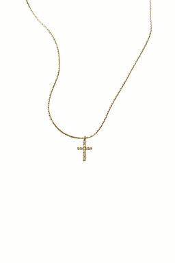 image-Zircon Stone Cross Necklace Elegant Minimal Women Jewelry