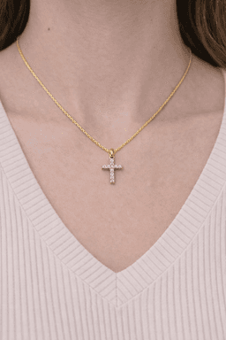 image-Zircon Stone Cross Necklace Elegant Minimal Women Jewelry
