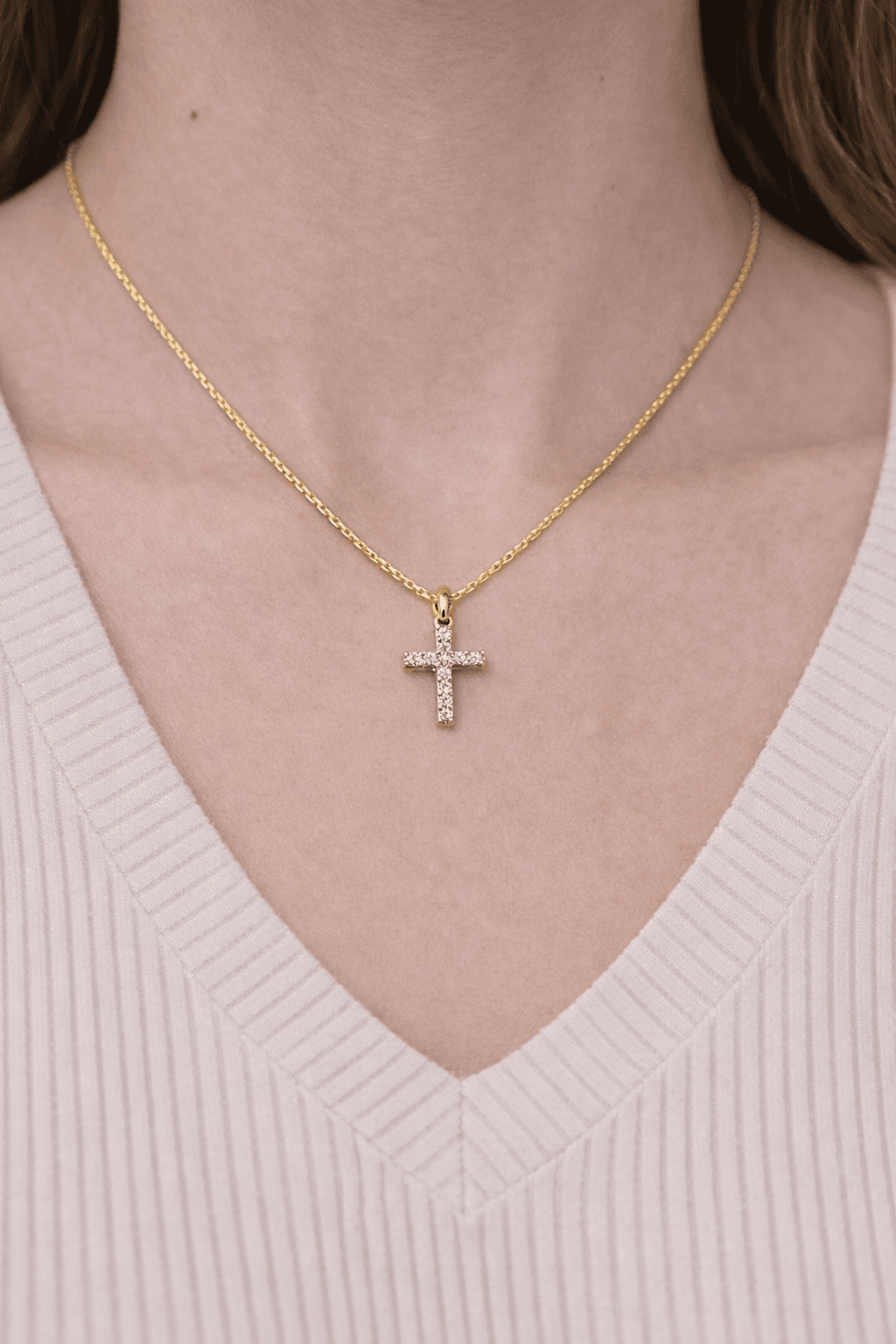image-Zircon Stone Cross Necklace Elegant Minimal Women Jewelry