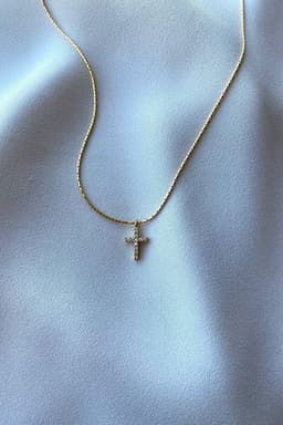 image-Zircon Stone Cross Necklace Elegant Minimal Women Jewelry