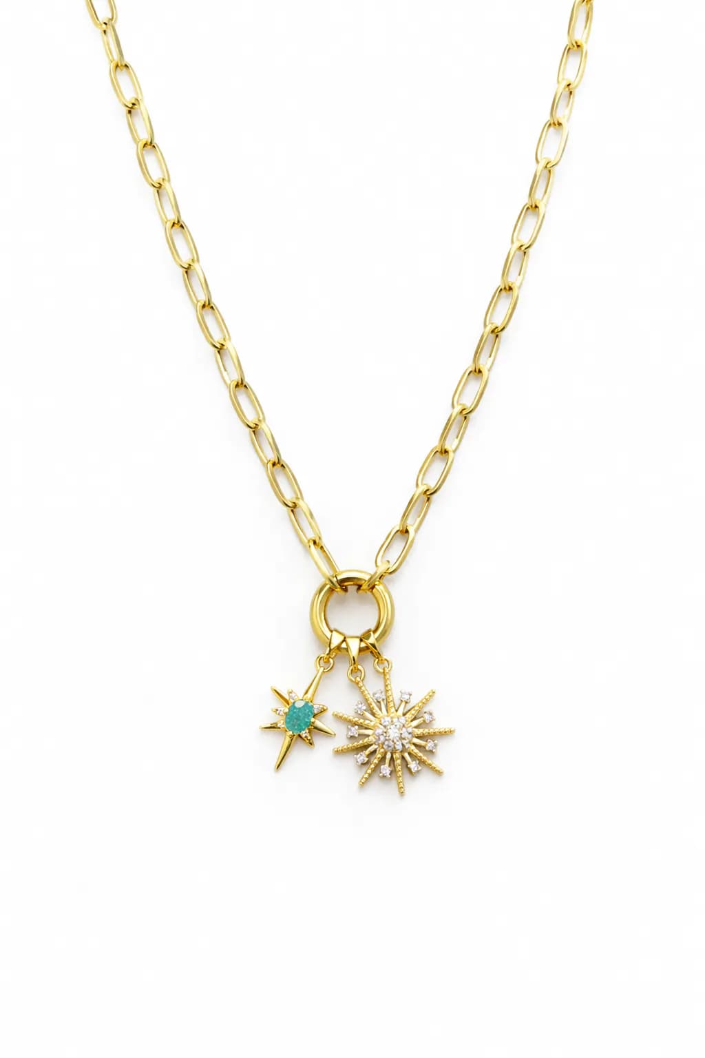 image-Stainless Steel Lock Removable Charm North Star Necklace