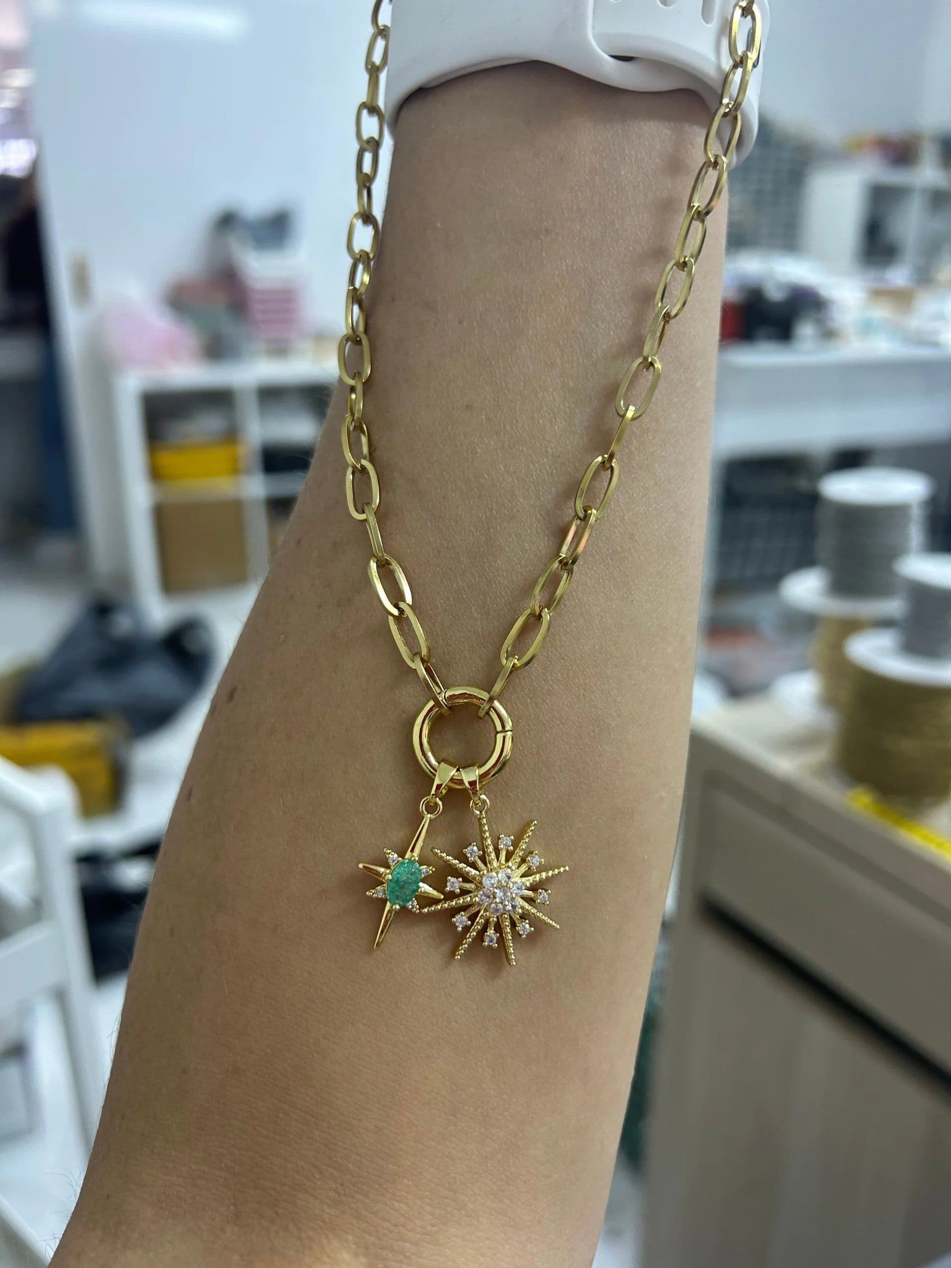 image-Stainless Steel Lock Removable Charm North Star Necklace