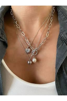 image-Best Of Crazy Necklace Set Three Piece Layered Silver Color Adjustable