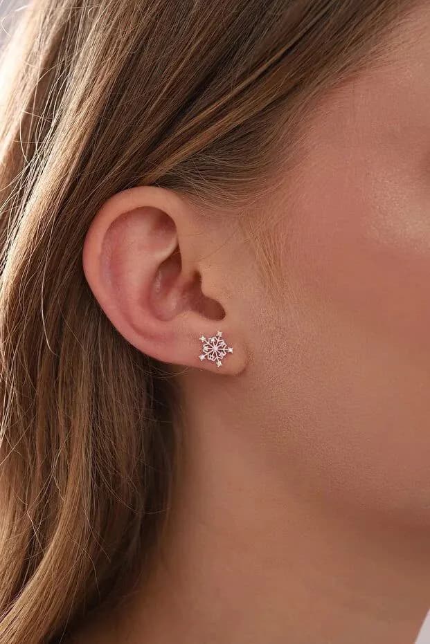 image-925 Sterling Silver Snowflake Earrings with Zircon Stones for Women