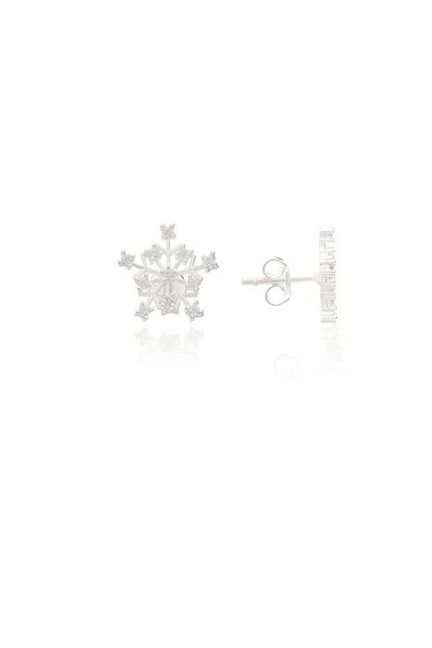 image-925 Sterling Silver Snowflake Earrings with Zircon Stones for Women