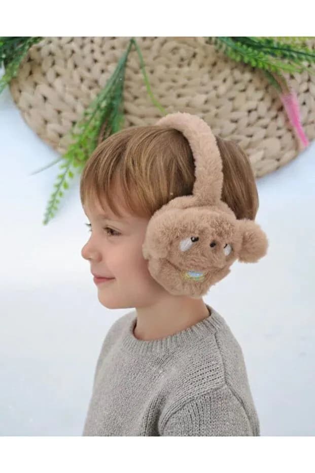 image-Boys Brown Plush Winter Earmuffs – Fluffy Puppy Ear Warmers for Kids