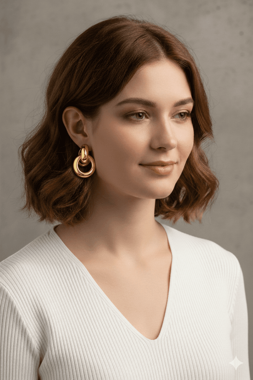 image-Trendy Luxury Gold Interlocking Circle Earrings for Women Modern Chic