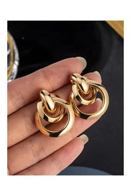 image-Trendy Luxury Gold Interlocking Circle Earrings for Women Modern Chic