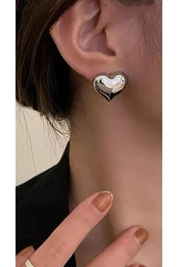 image-Silver Heart Earrings for Women Elegant Minimal Daily Jewelry