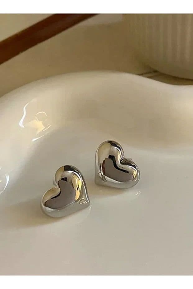 image-Silver Heart Earrings for Women Elegant Minimal Daily Jewelry