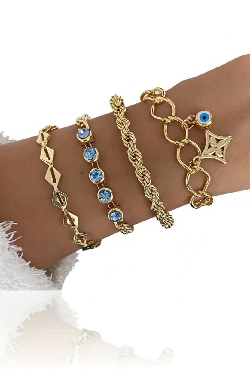 image-Turquoise Beaded Bracelet Set – Layered Stackable Boho Bracelet Combo
