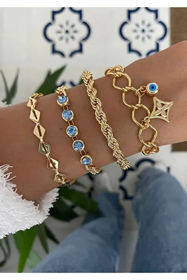 image-Turquoise Beaded Bracelet Set – Layered Stackable Boho Bracelet Combo