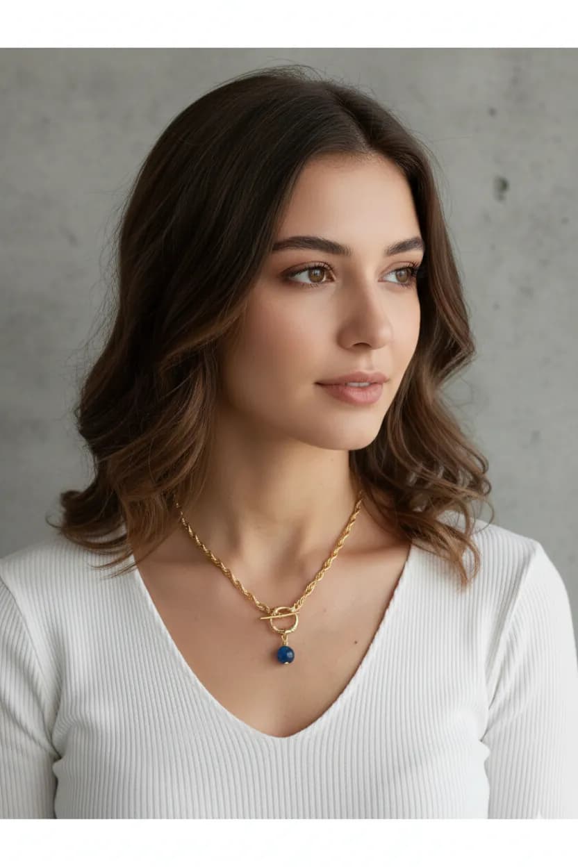 image-Natural Stone Front Lock Chain Necklace Elegant Minimal Fashion