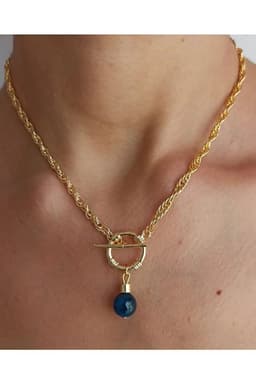 image-Natural Stone Front Lock Chain Necklace Elegant Minimal Fashion