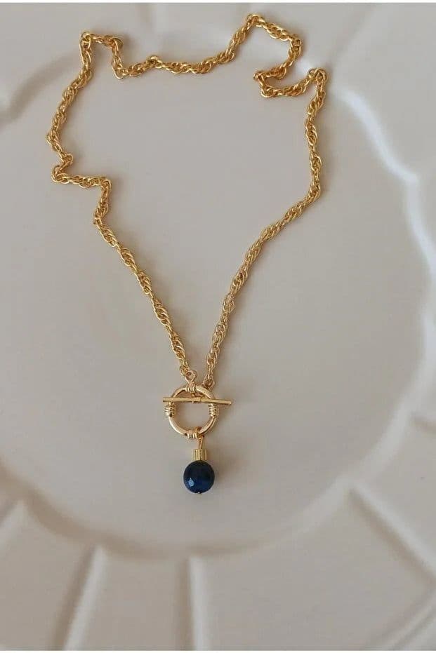 image-Natural Stone Front Lock Chain Necklace Elegant Minimal Fashion