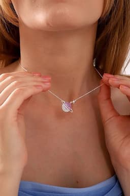 image-925 Sterling Silver Planet Necklace with Gradient Red Stone
