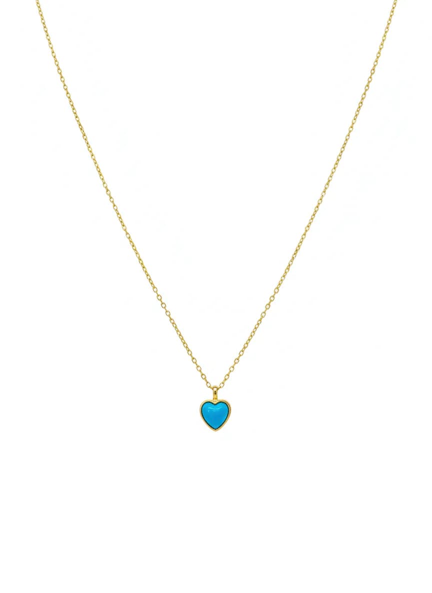 image-Stainless Steel Minimal Blue Stone Heart Necklace