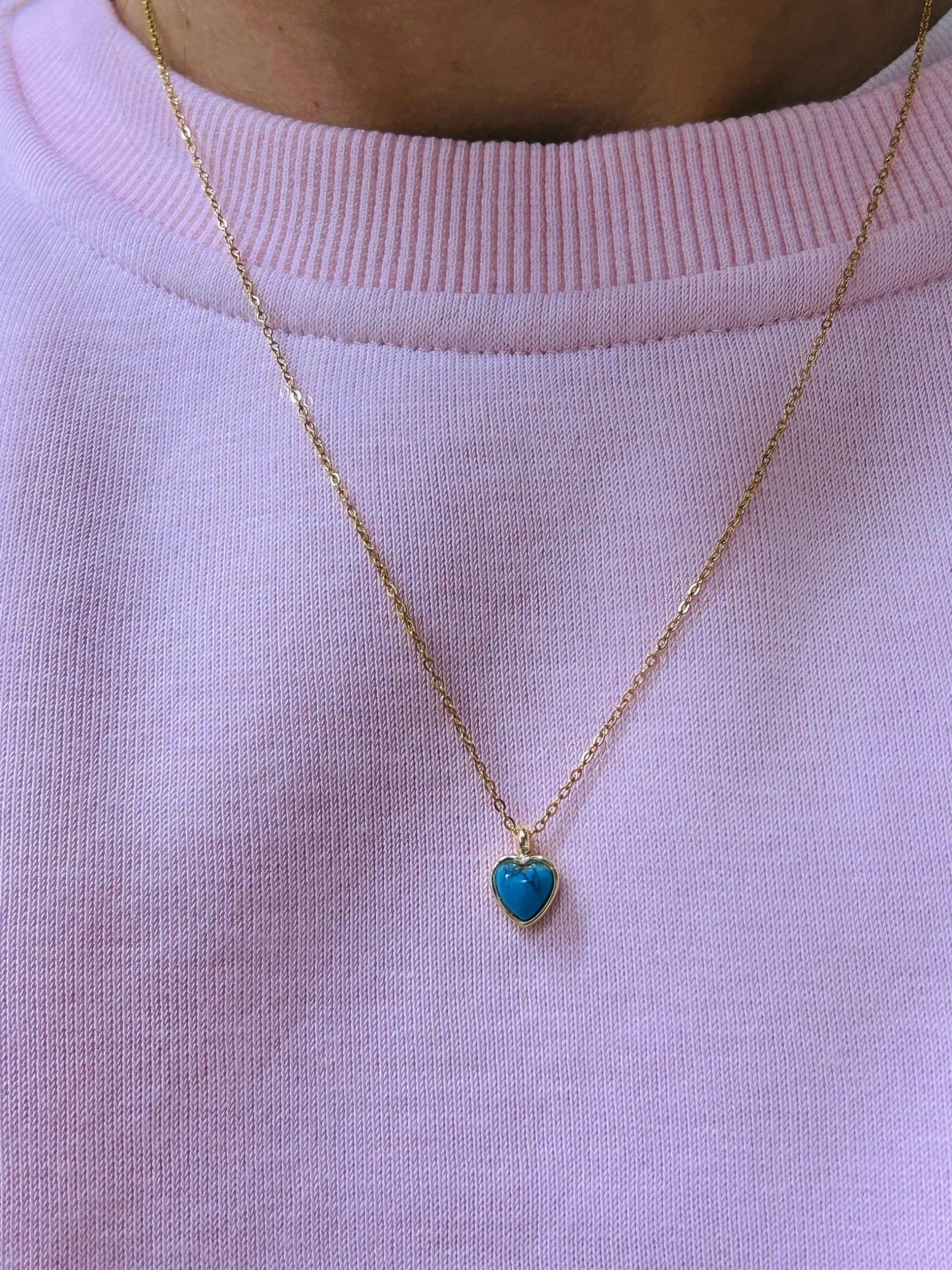 image-Stainless Steel Minimal Blue Stone Heart Necklace