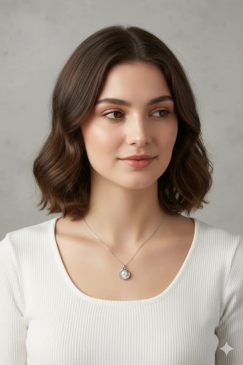 image-Stainless Steel Silver Oyster Necklace for Women