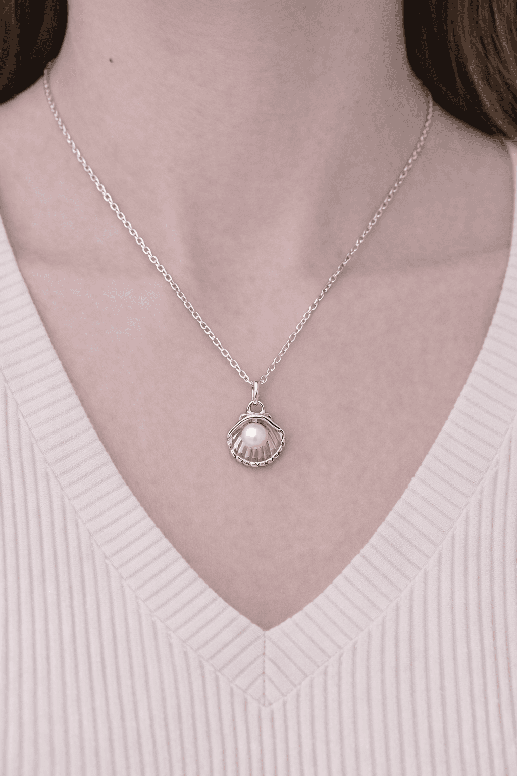 image-Stainless Steel Silver Oyster Necklace for Women