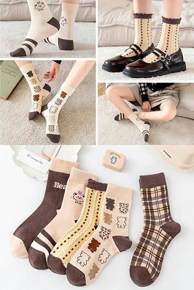 image-5 Pair Women Patterned Socks Soft Comfortable Everyday Style