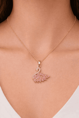 image-Stainless Steel Pink Swan Necklace for Women