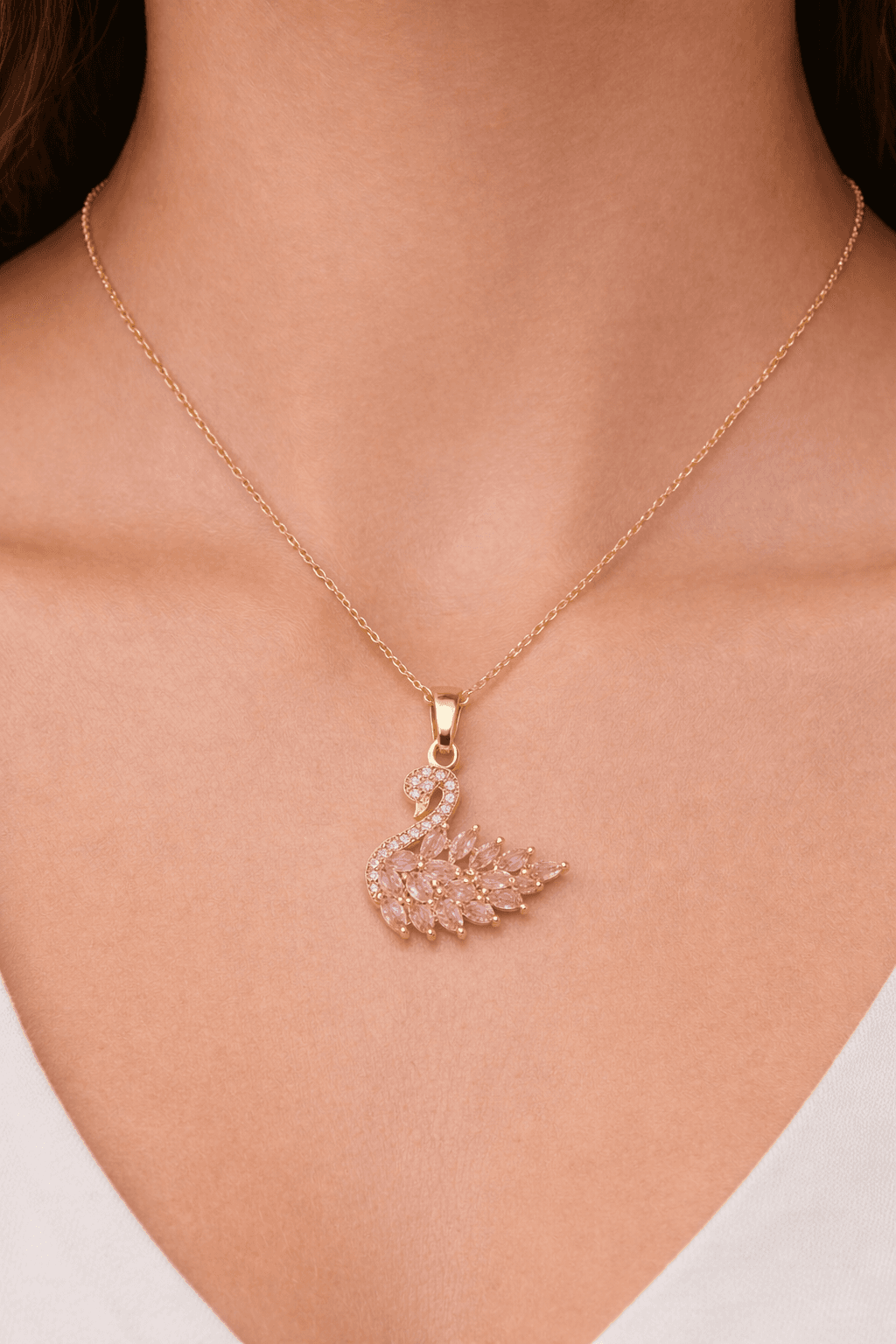 image-Stainless Steel Pink Swan Necklace for Women