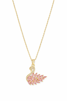 image-Stainless Steel Pink Swan Necklace for Women