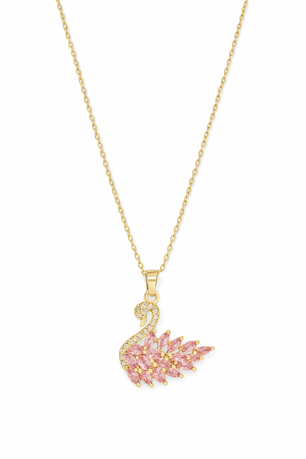 image-Stainless Steel Pink Swan Necklace for Women