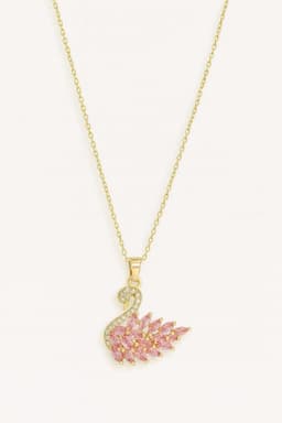 image-Stainless Steel Pink Swan Necklace for Women